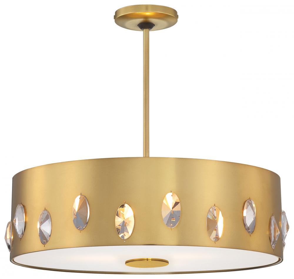 Four Light Honey Gold  Drum Shade Pendant