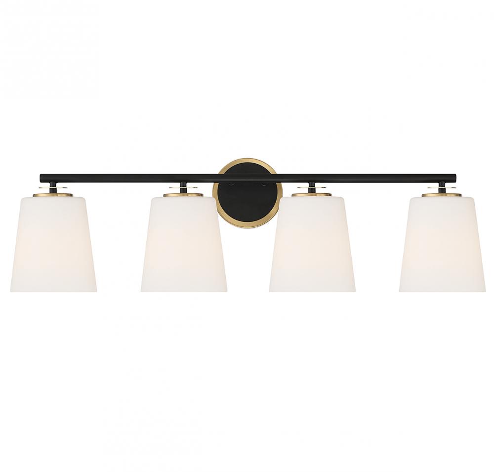 4-Light Bathroom Vanity Light in Matte Black and Natural Brass