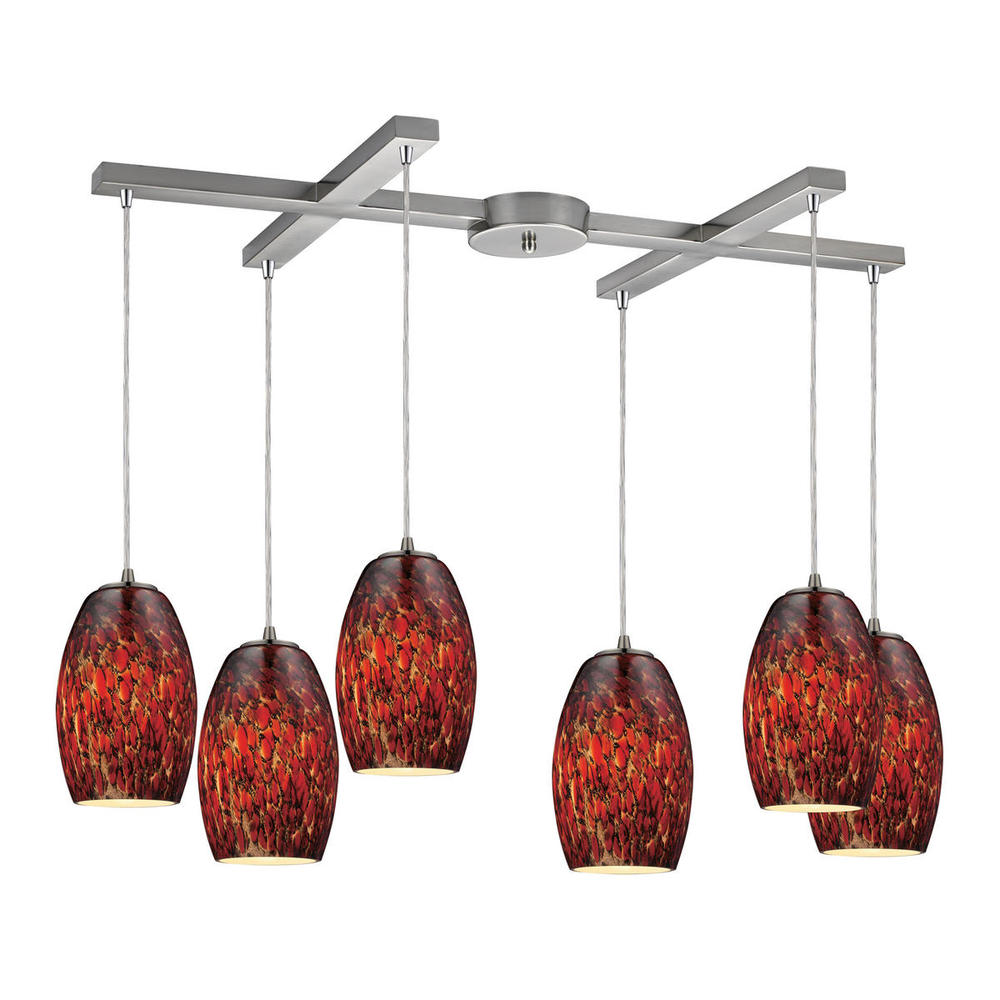 Maui 6 LED Light Pendant In Satin Nickel And Emb