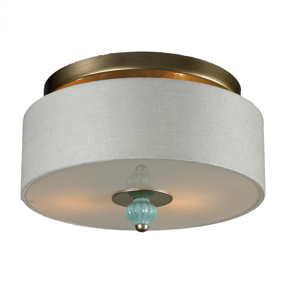 Lilliana 2-Light Semi Flush in Aged Silver with Seafoam Ceramic